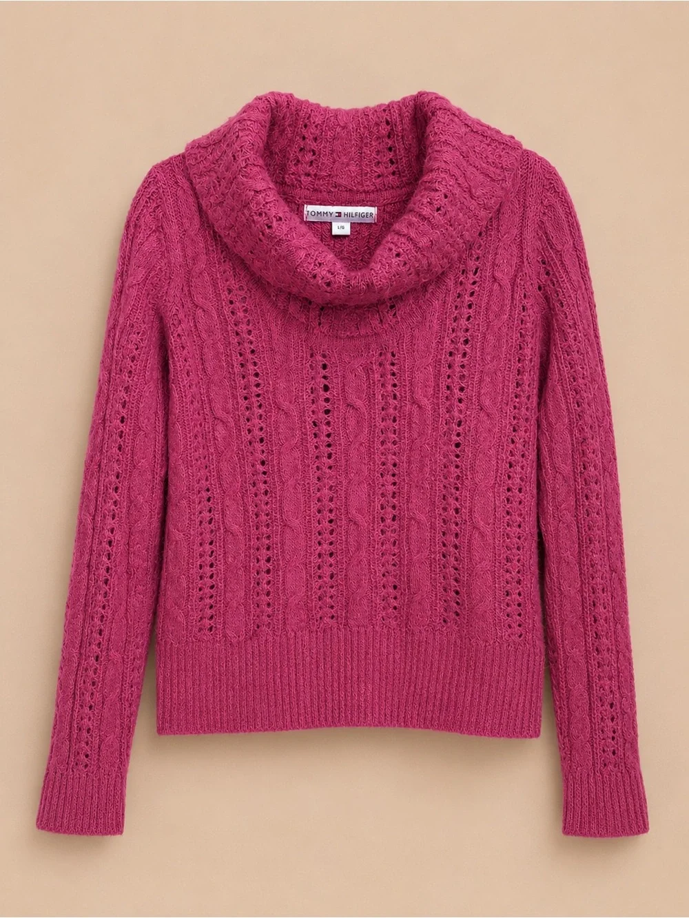 Tommy Hilfiger Raspberry Cable Knit Cowl Neck Sweater